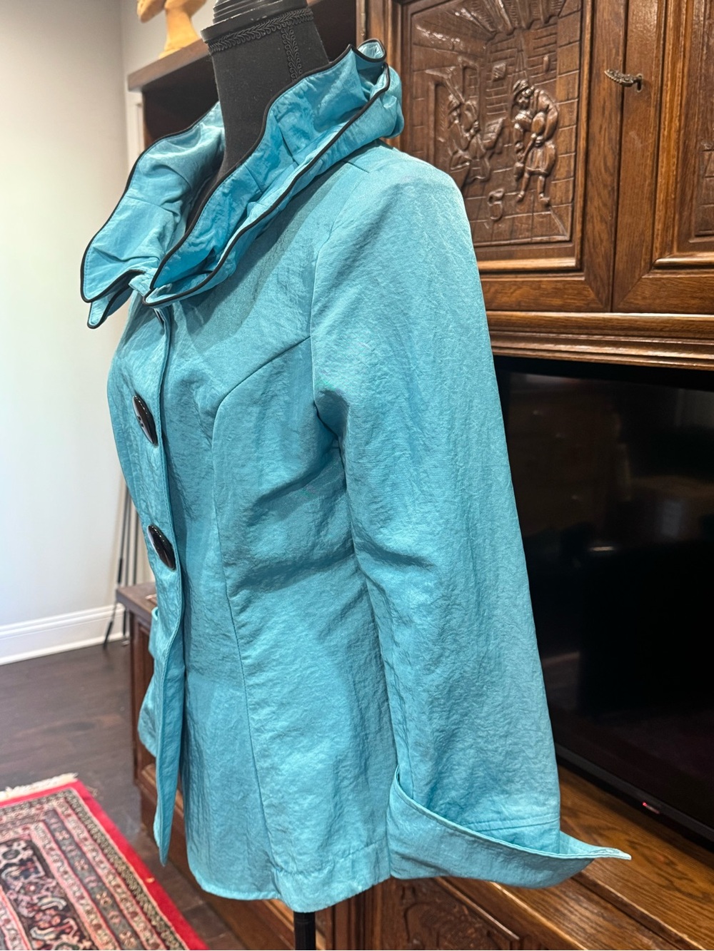 Turquoise Ruffle Collar Blazer Jacket - Picture 4 of 6